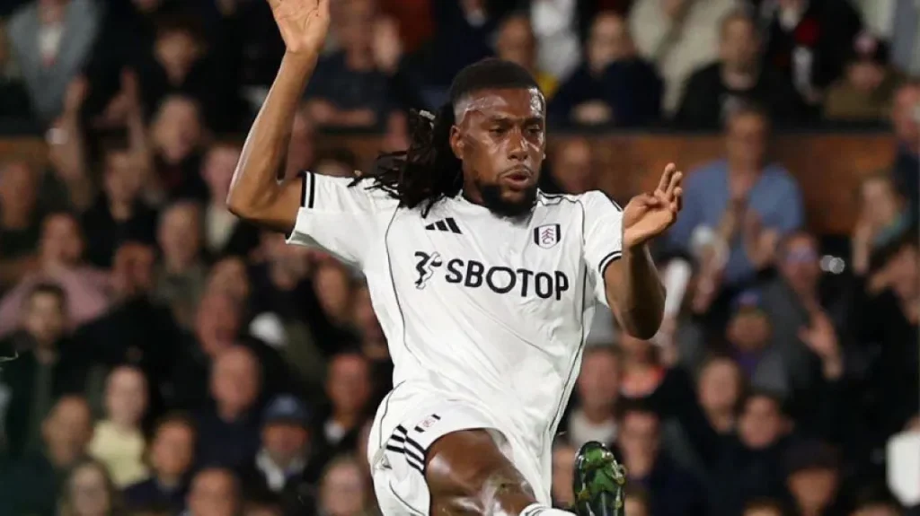 Alex Iwobi celebrates Fulham goal in Premier League derby
