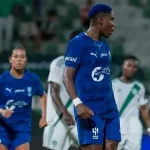 Oshoala celebrates scoring for Al-Hilal in Saudi Women’s Premier League