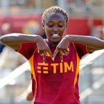 Rinsola Babajide celebrates first AS Roma Women goal vs Sassuolo women