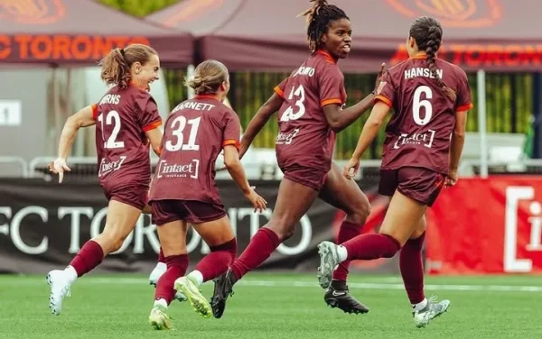 Esther Okoronkwo celebrating her goal for AFC Toronto