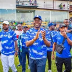 Governor Seyi Makinde applauding Shooting Stars at Lekan Salami Stadium