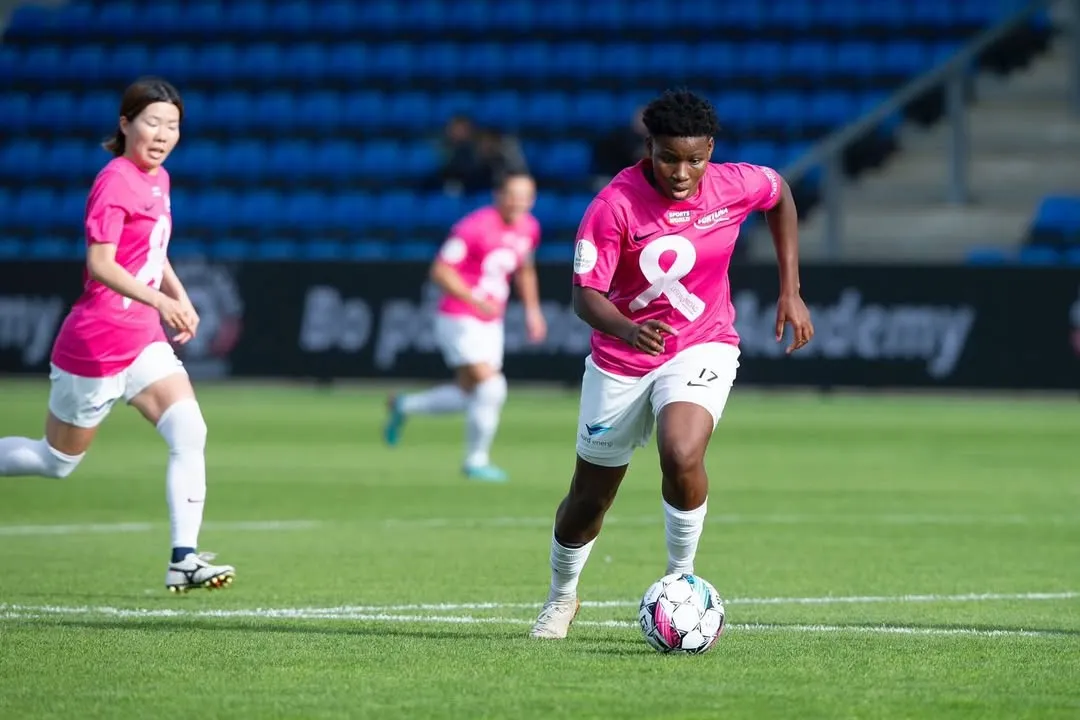 Joy Omewa celebrates goal for Fortuna Hjørring