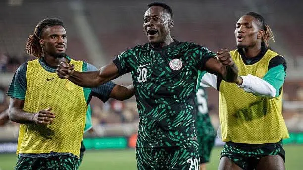 Super Eagles celebrate goal against Lesotho in Polokwane