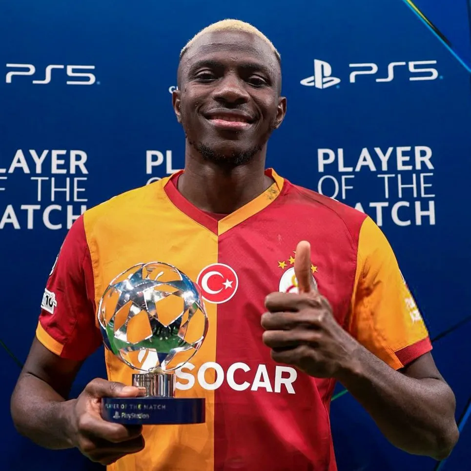Victor Osimhen celebrates UCL goal for Galatasaray