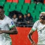 Akor Adams celebrating goal for Nigeria vs Gabon in Morocco