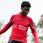 Nathan Tella training with Bayer Leverkusen after AFCON 2025 omission