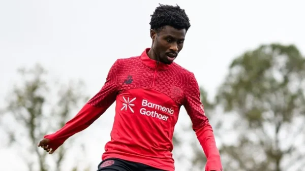 Nathan Tella training with Bayer Leverkusen after AFCON 2025 omission
