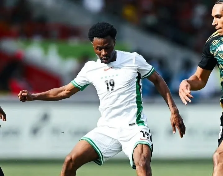 Nathan Tella Nigeria international during Leverkusen match action